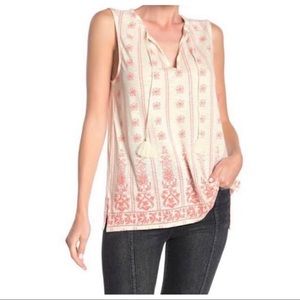 Lucky Brand Coral Print Tassel Tank Top
